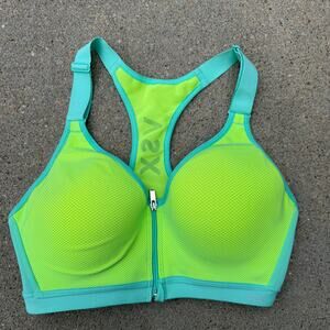 Victoria's Secret 34C Incredible Front Zip Sports Bra Underwire Padded Teal Neon